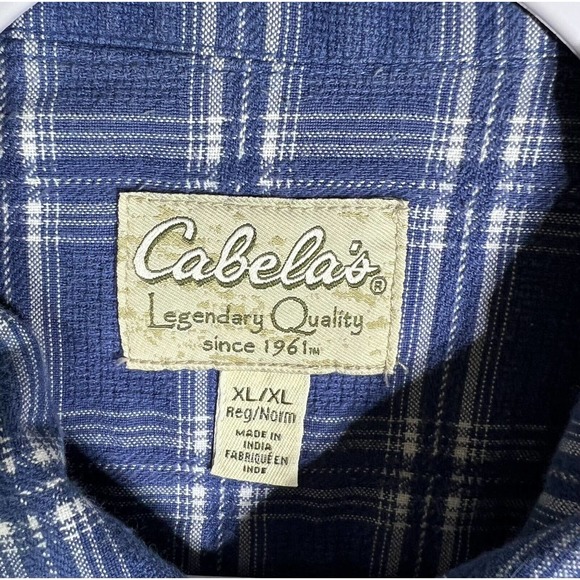 Cabelas Short Sleeve Knit Button Up Shirt Mens Size XL Blue Cotton Pocket Collar - Picture 3 of 14